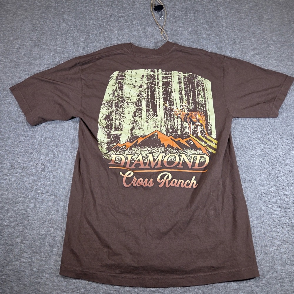 Diamond Cross Ranch T-Shirt Mens Medium Brown Jackson Hole Wyoming Graphic